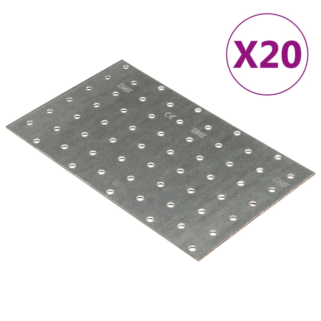 Vidaxl -plater perforert 20 stk 2 mm 200x120 mm galvanisert stål