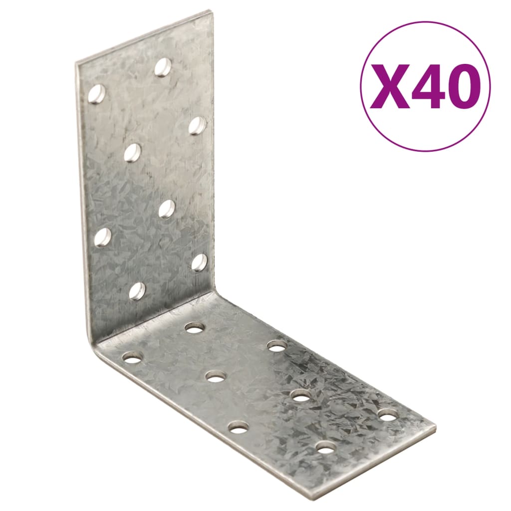 Soportes Vidaxl Hoek 40 piezas 2 mm 80x40x80 mm de acero galvanizado