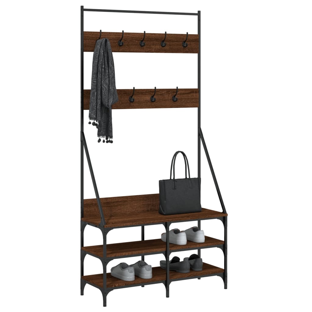 Bidaxl klädställ med sko rack 90x34x184 cm brun ekfärg