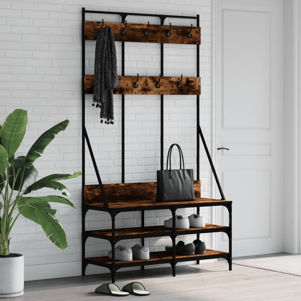 Vidaxl klädhylla med sko rack 100x40x184 cm rökt ekfärgad