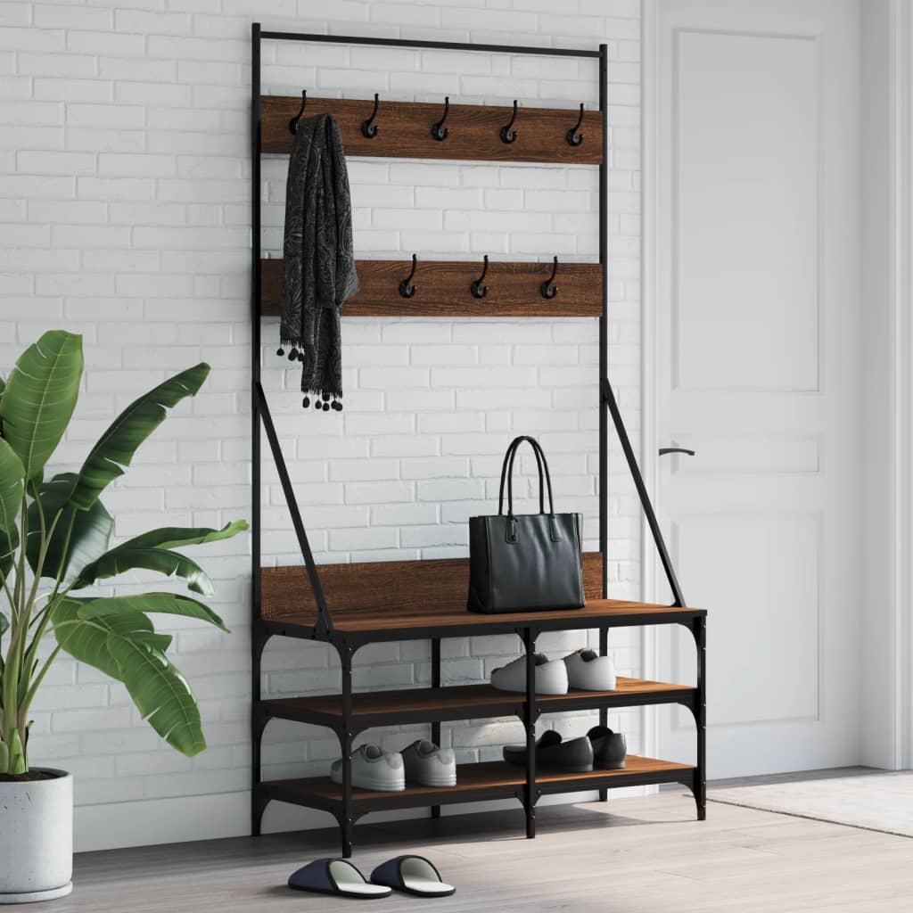 Vidaxl klær rack med sko rack 100x40x184 cm brun eikfarge