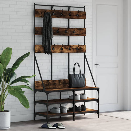 VidaXL portant à vêtements avec étagère à chaussures 100x40x184 cm chêne fumé