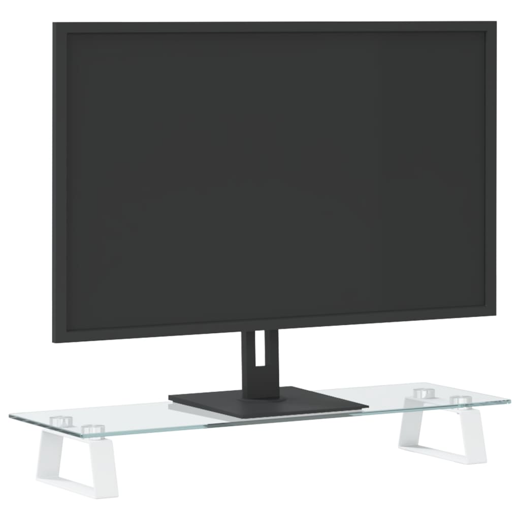 Support de moniteur Vidaxl 60x20x8 cm Verre et blanc métallique