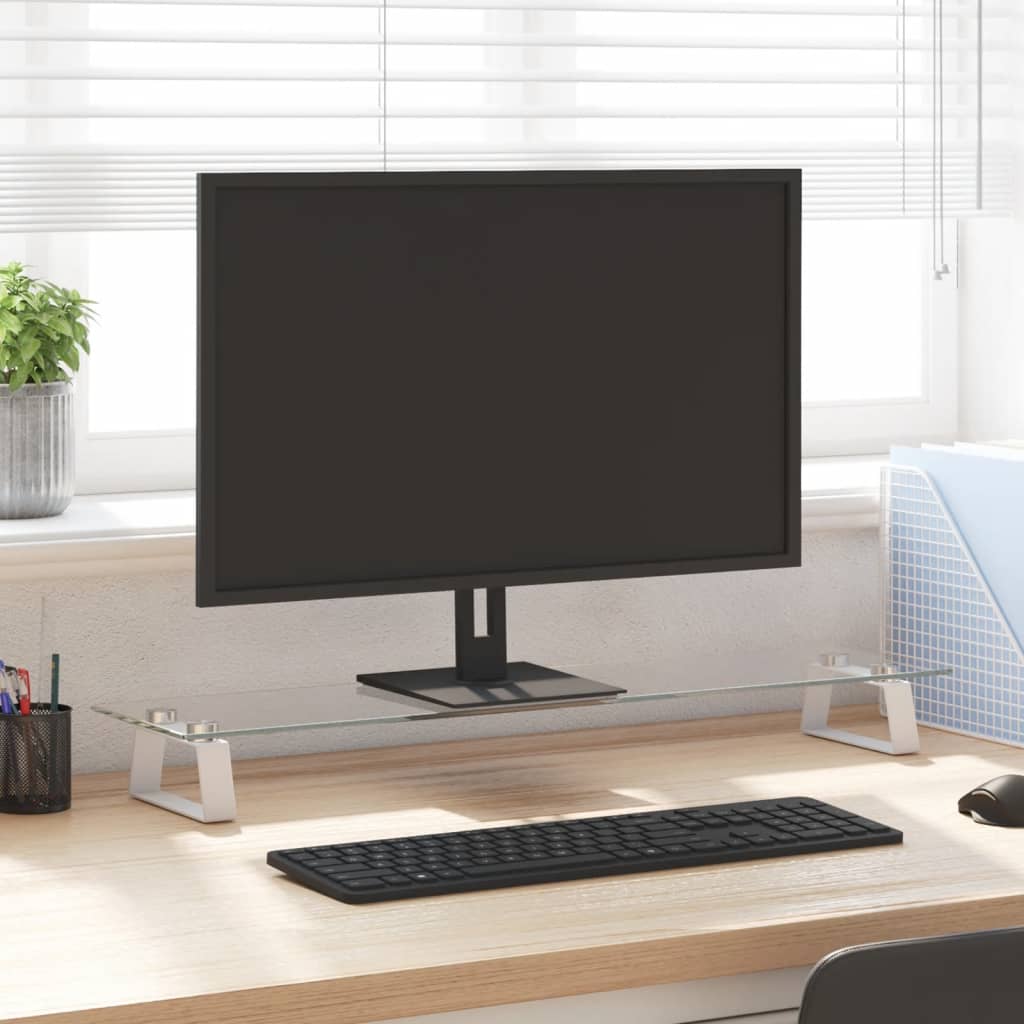 Vidaxxl support pour moniteur 80x20x8 cm verre trempé et métal blanc