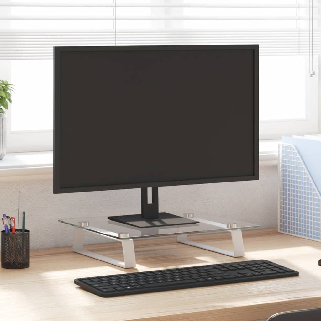 Vidaxxl support pour moniteur 40x35x8 cm verre trempé et métal blanc
