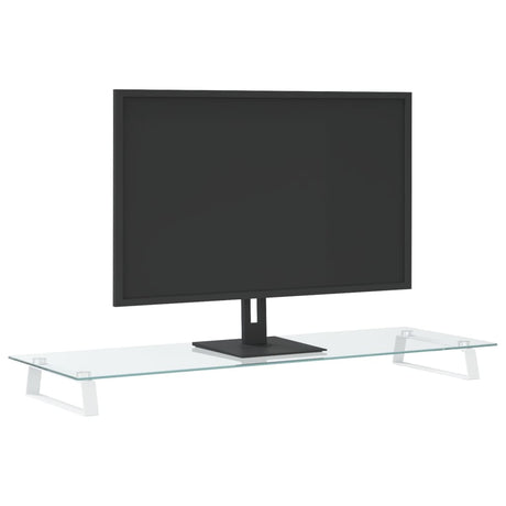 VidaXL support pour moniteur 100x35x8 cm verre trempé et métal blanc