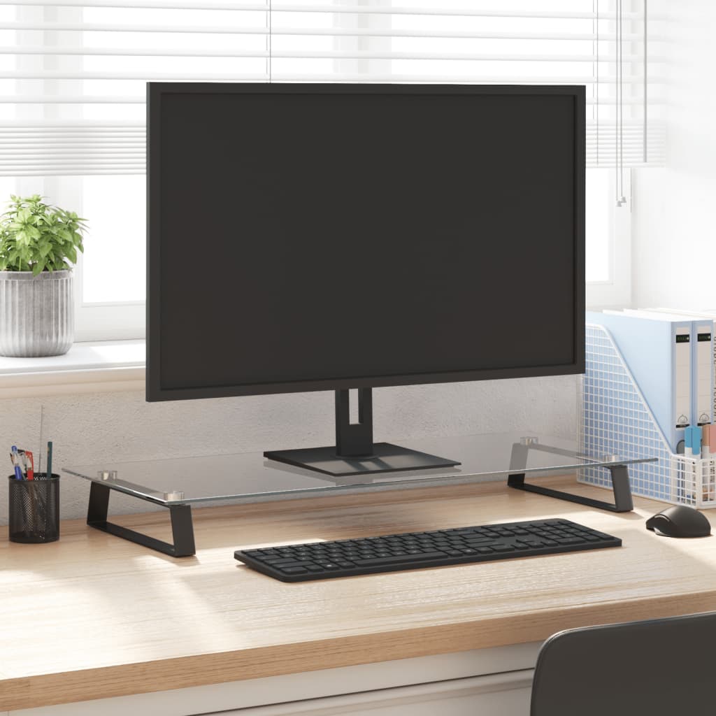 Vidaxxl support pour moniteur 80x35x8 cm verre trempé et métal noir