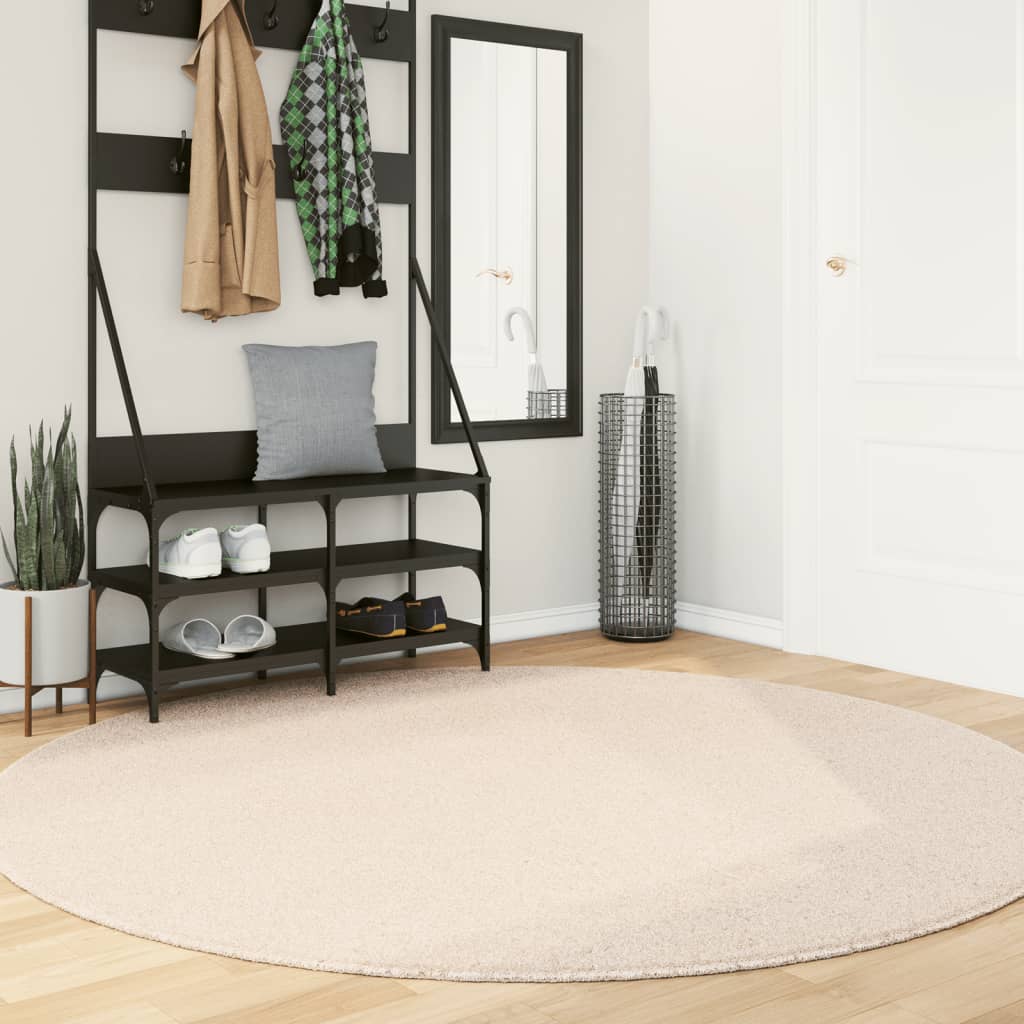 Vidaxl tapis huarte poils courts doux lavable ø 200 cm beige