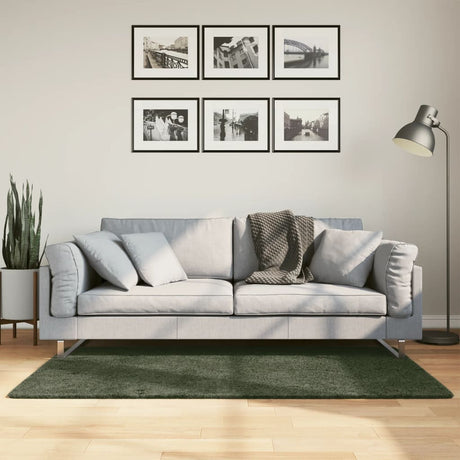 VidaXL tapis huarte poils courts doux lavable 80x150 cm vert forêt