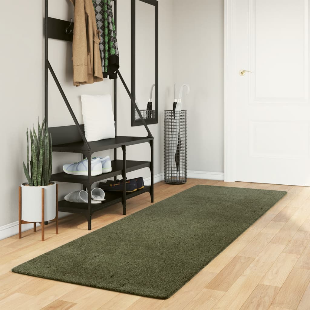 Vidaxl Rug Huarte Low -Pole Myk vaskbar 80x250 cm skoggrønn