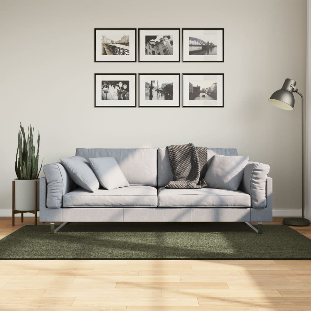 VidaXL tapis huarte poils courts doux lavable 100x200 cm vert forêt