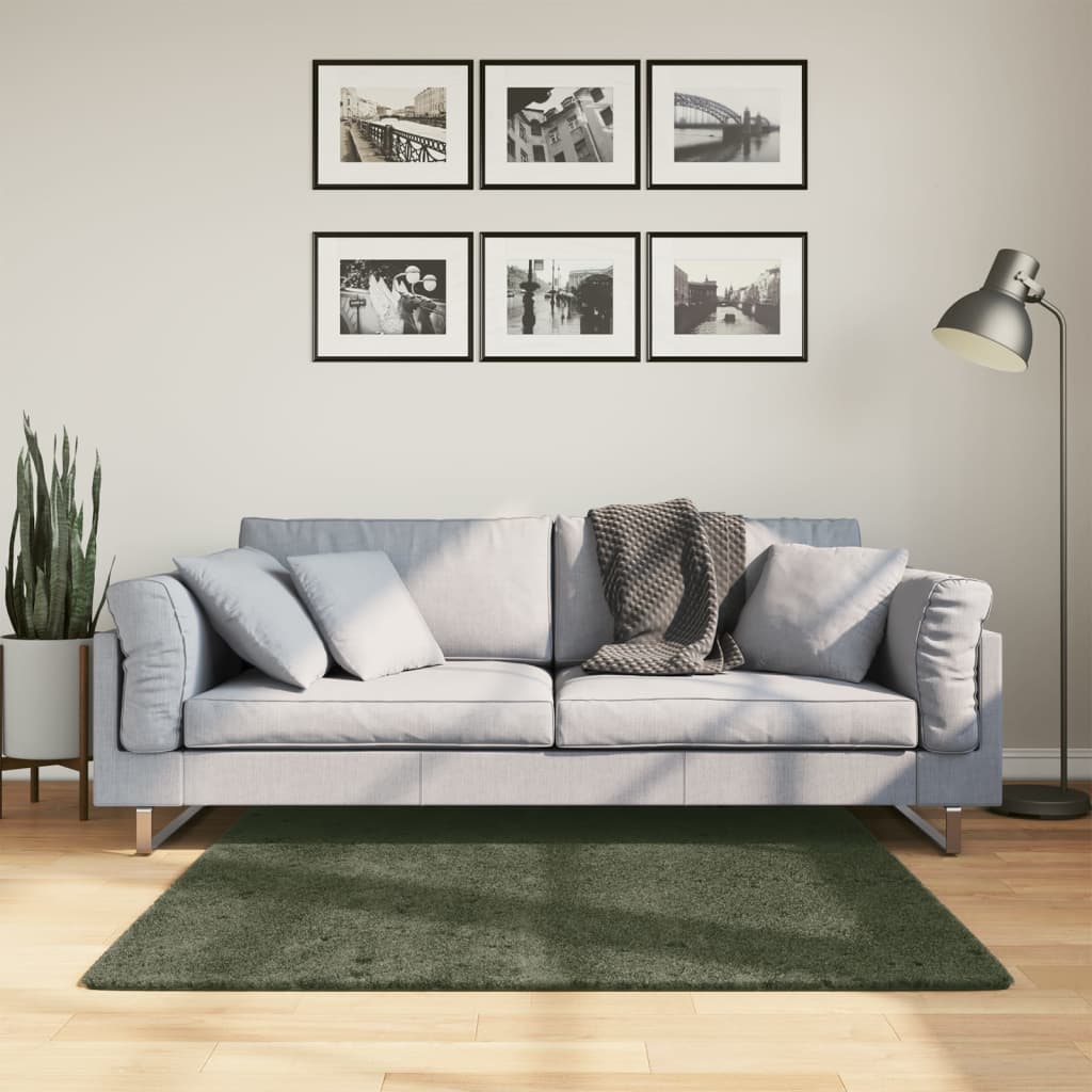 VidaXL tapis huarte poils courts doux lavable 120x120 cm vert forêt