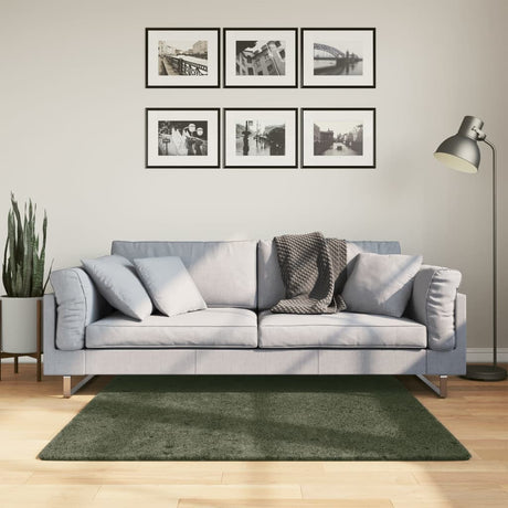 VidaXL tapis huarte poils courts doux lavable 120x120 cm vert forêt