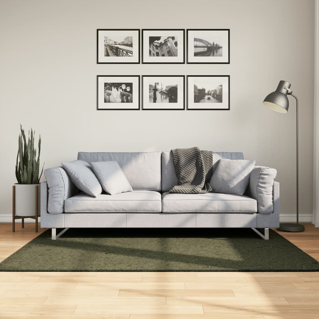 VidaXL tapis huarte poils courts doux lavable 120x170 cm vert forêt