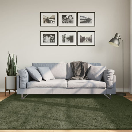 VidaXL tapis huarte poils courts doux lavable 200x200 cm vert forêt