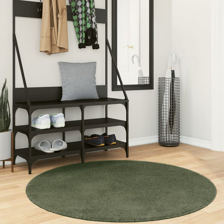 Vidaxl tapis huarte poils courts doux lavable ø 120 cm vert forêt