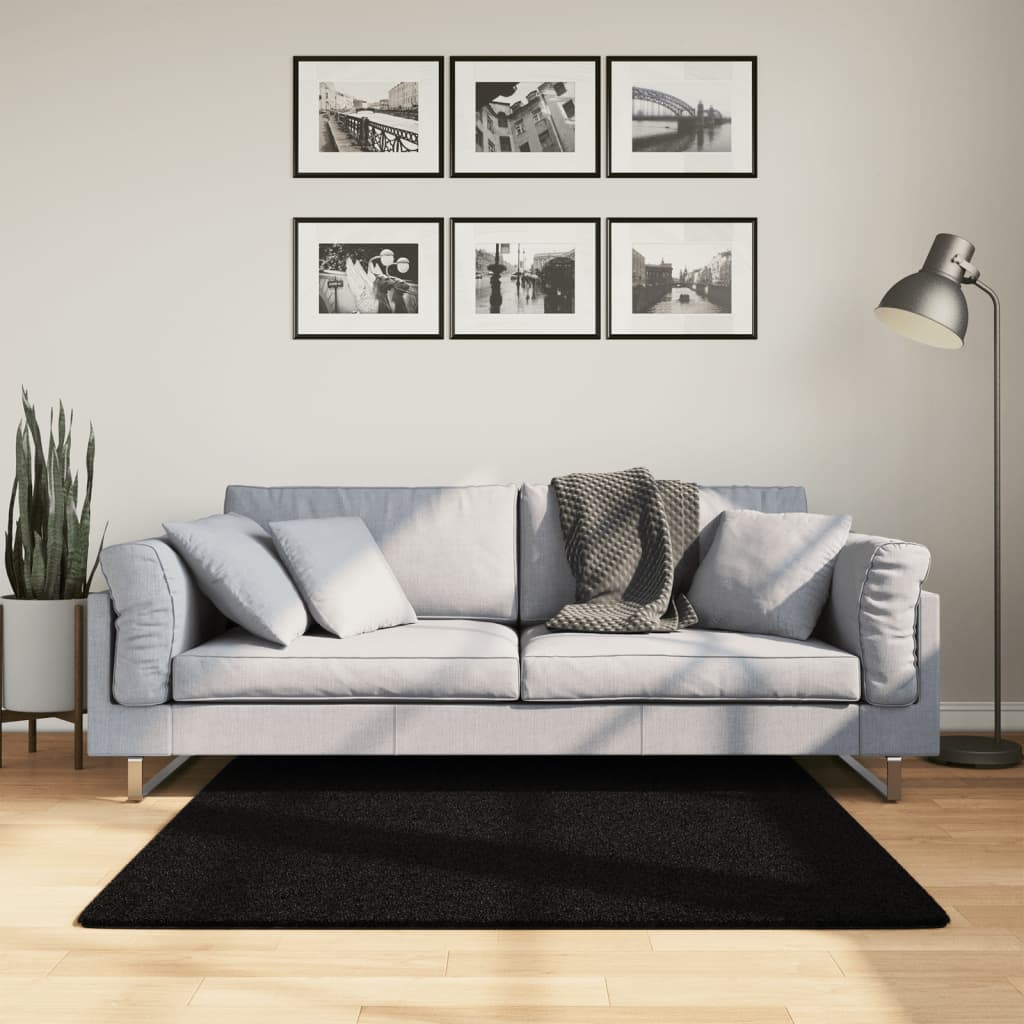 Vidaxx tapis huarte poils courts doux lavable 120x120 cm noir