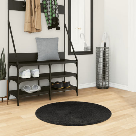 Vidaxl tapis huarte poils courts doux lavable ø 80 cm noir