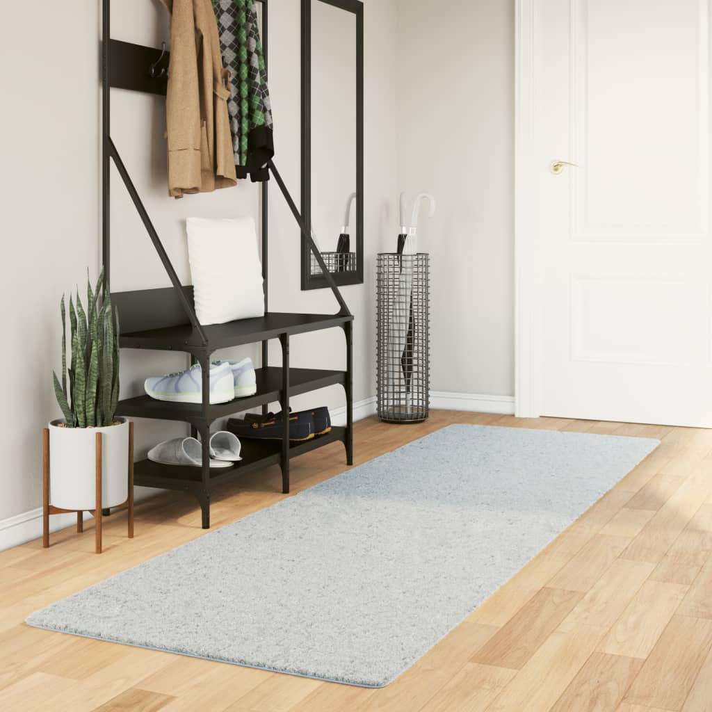 VidaXL tapis huarte poils courts doux lavable 80x250 cm bleu