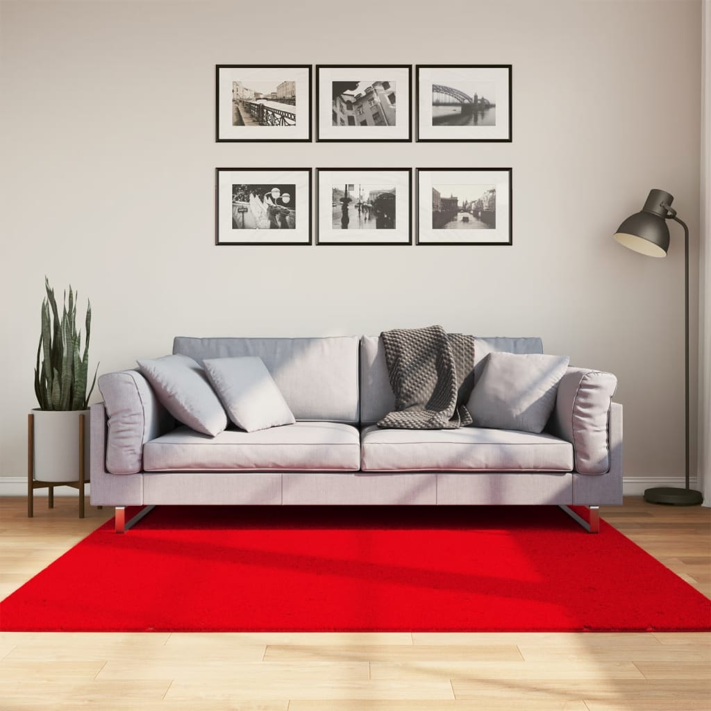 VidaXL tapis huarte poils courts doux lavable 160x160 cm rouge