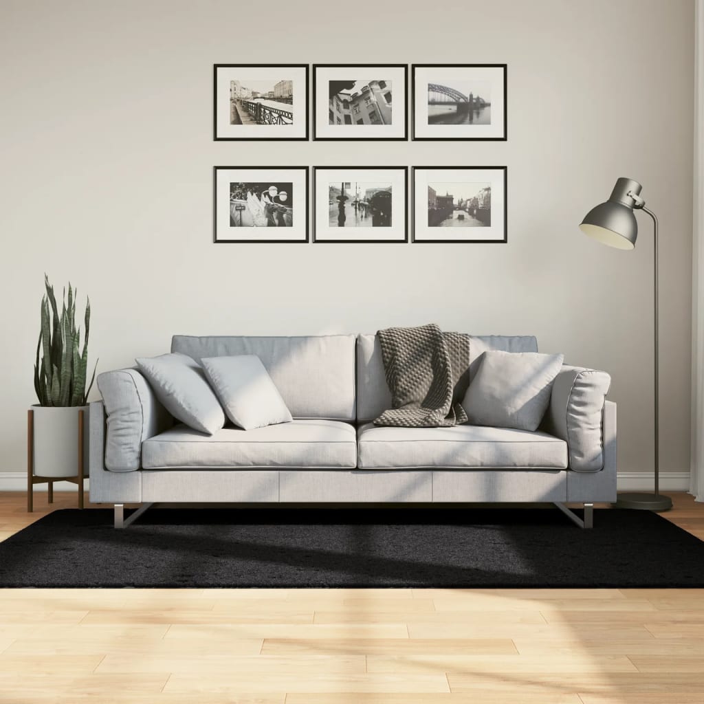 VidaXL tapis pamplona shaggy poils longs moderne 100x200 cm noir
