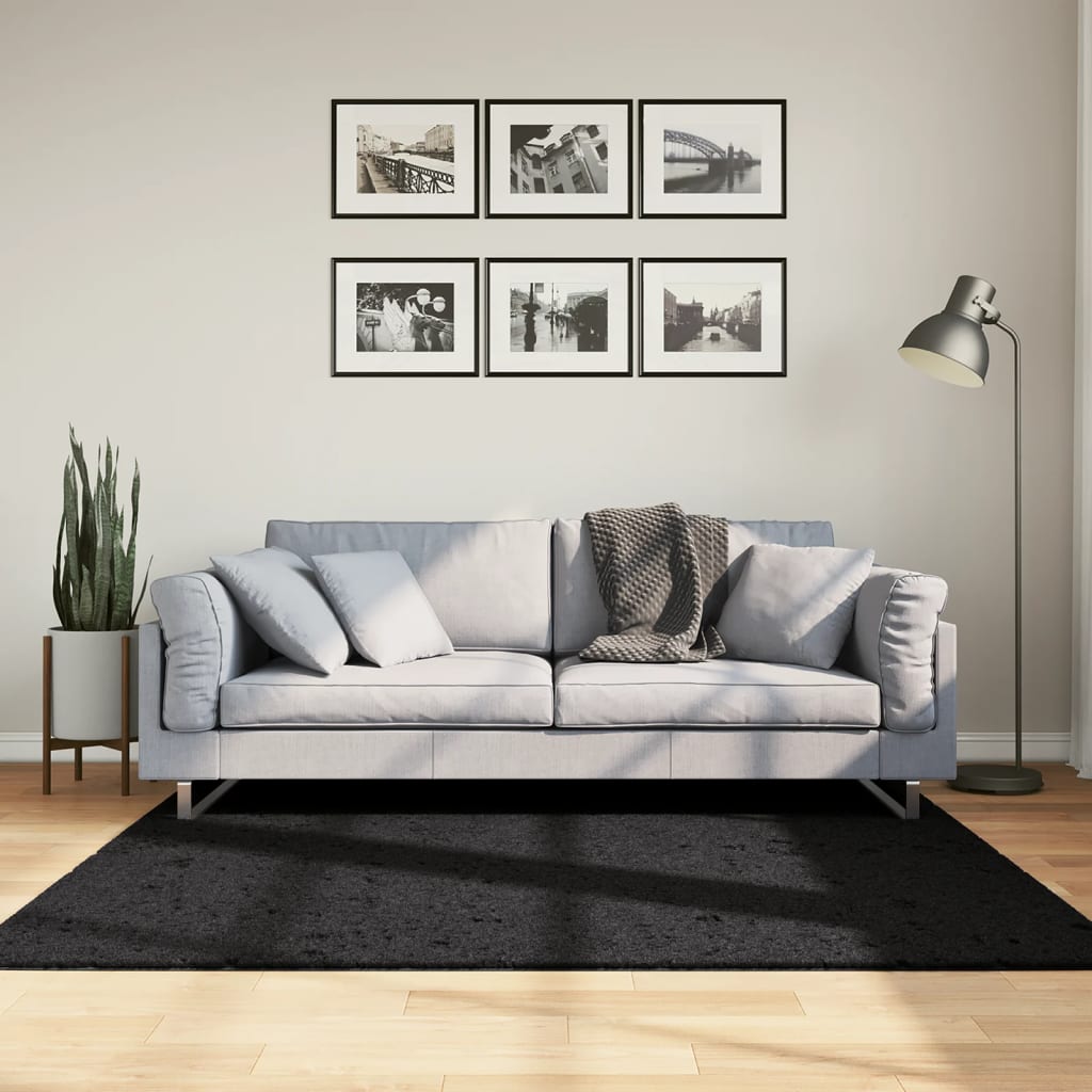 VidaXL tapis pamplona shaggy poils longs moderne 160x160 cm noir