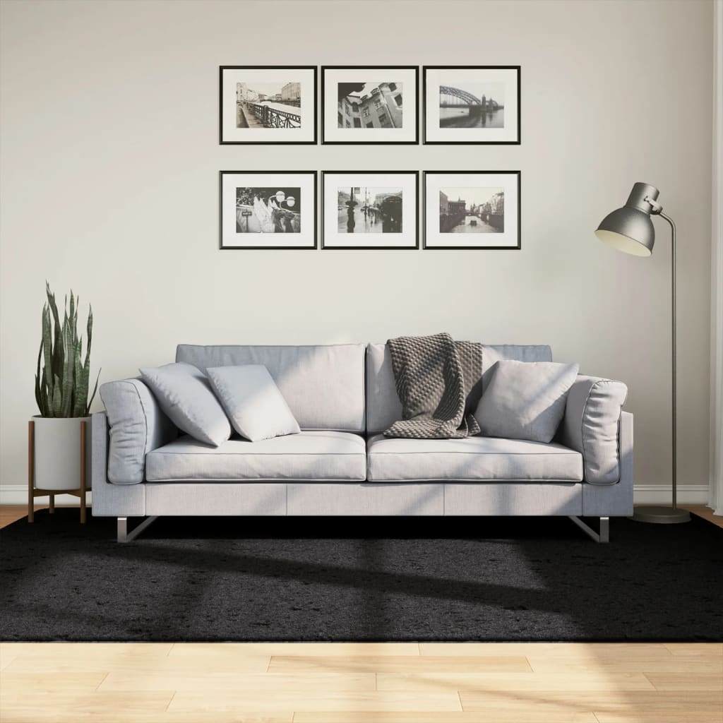 VidaXL tapis pamplona shaggy poils longs moderne 160x230 cm noir