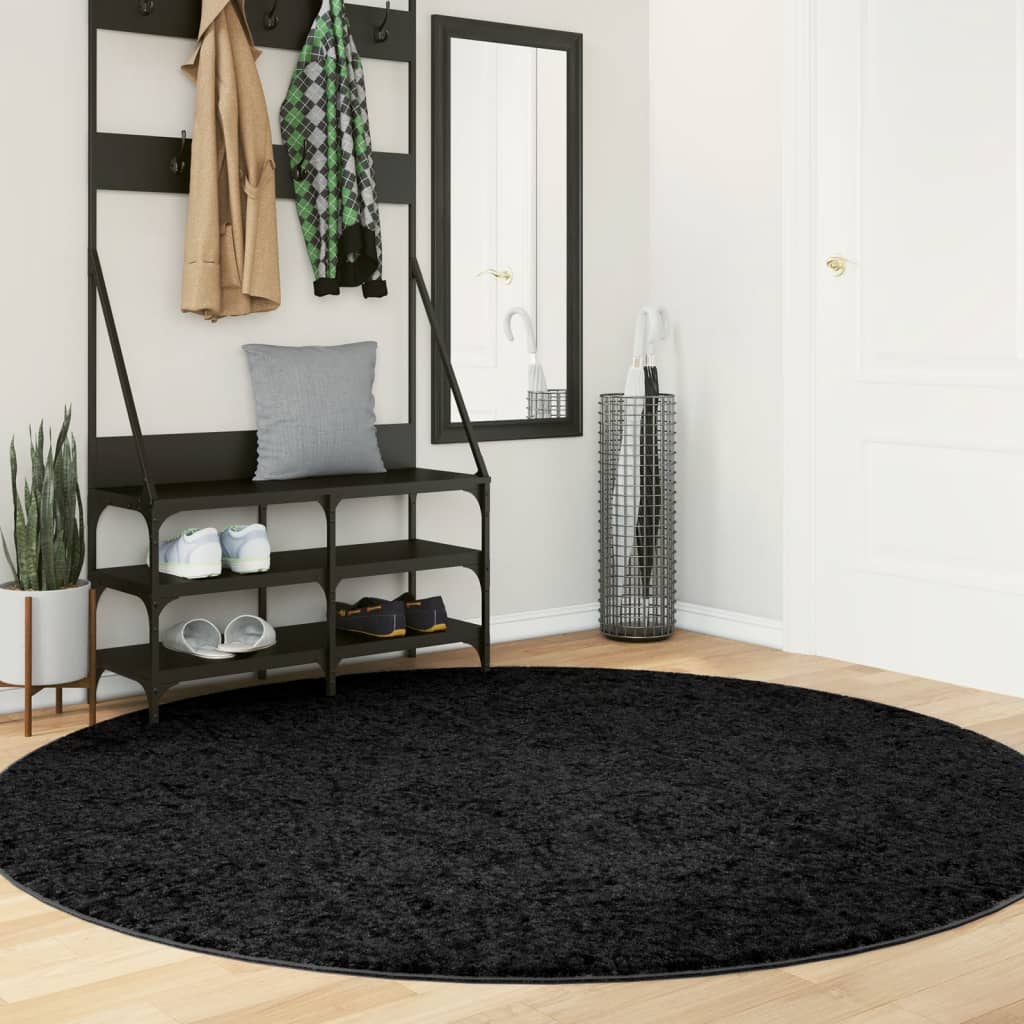 Vidaxl Teppich Pamplona Shaggy hoch modern Ø 200 cm Schwarz