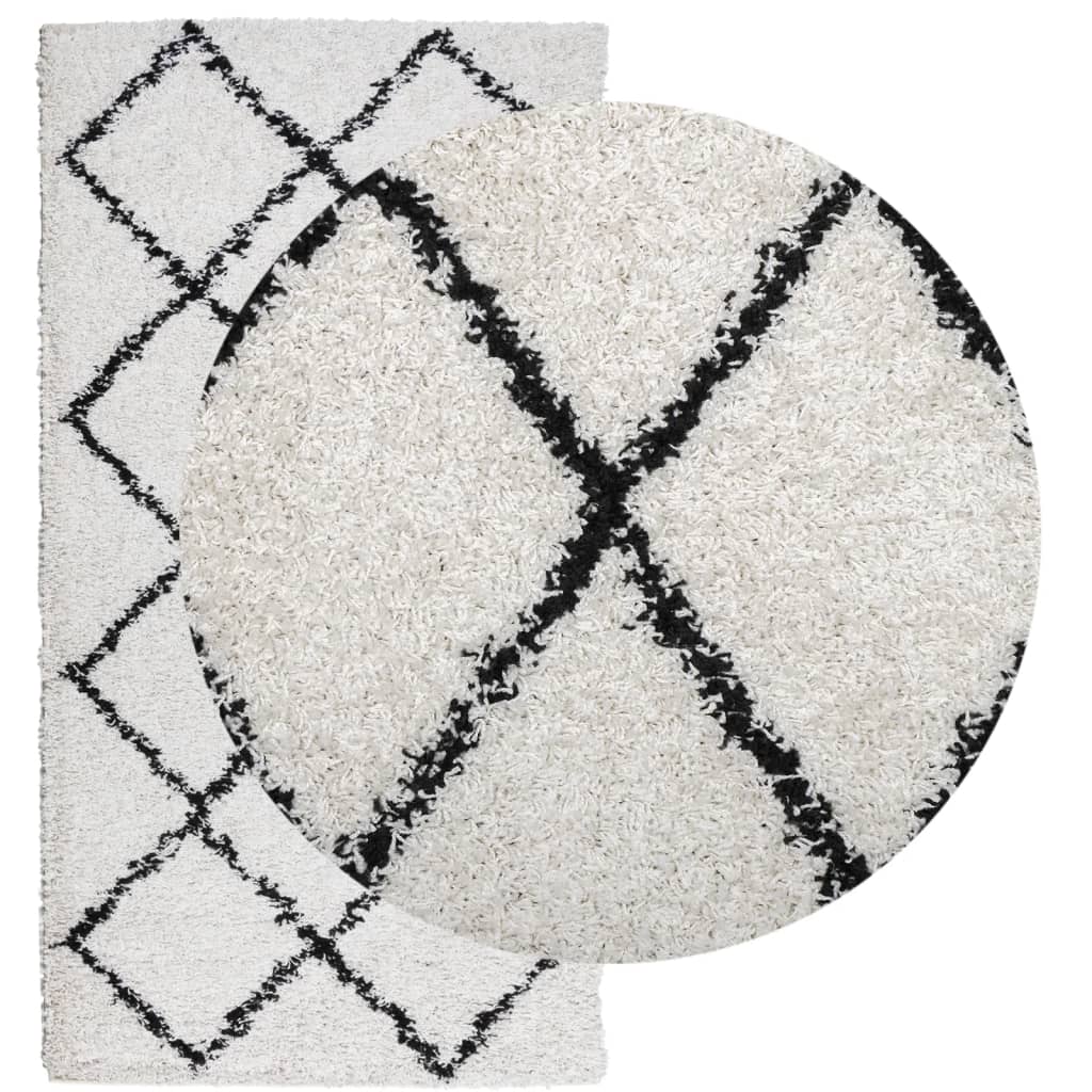 VidaXL tapis pamplona shaggy poils longs 80x150 cm crème et noir