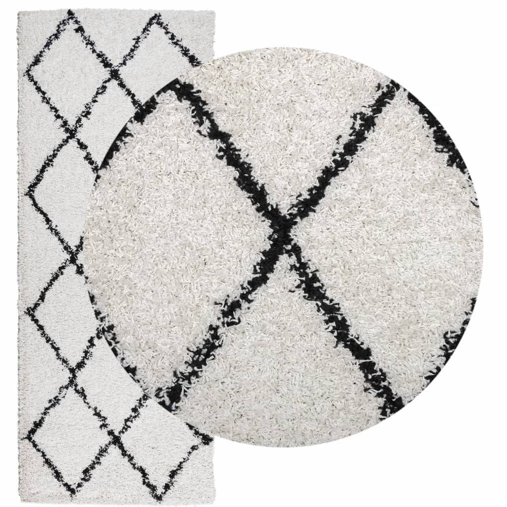 VidaXL tapis pamplona shaggy poils longs 80x200 cm crème et noir