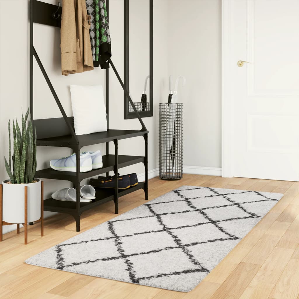 VidaXL tapis pamplona shaggy poils longs 80x200 cm crème et noir