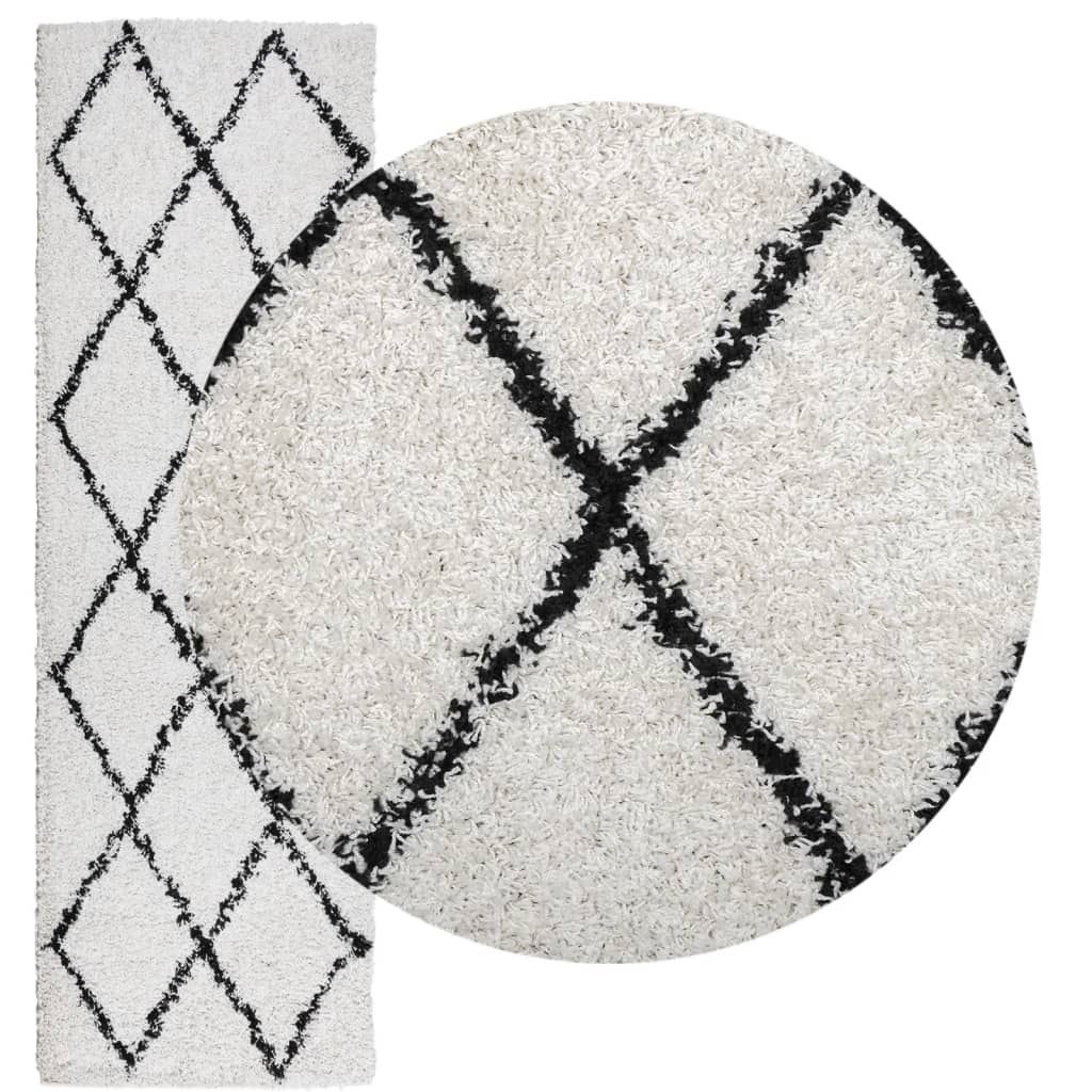 VidaXL tapis pamplona shaggy poils longs 80x250 cm crème et noir