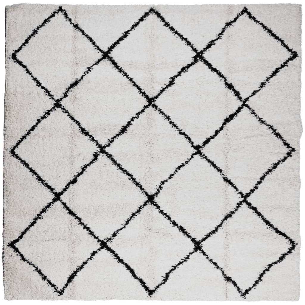 VidaXL tapis pamplona shaggy poils longs 120x120 cm crème et noir