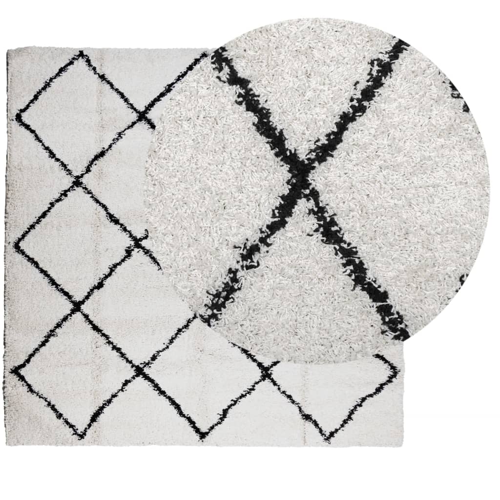 Vidaxl Rug Pamplona Shaggy Meget bunke 120x120 cm creme og sort