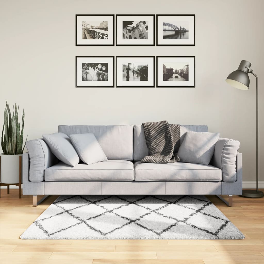 VidaXL tapis pamplona shaggy poils longs 120x120 cm crème et noir