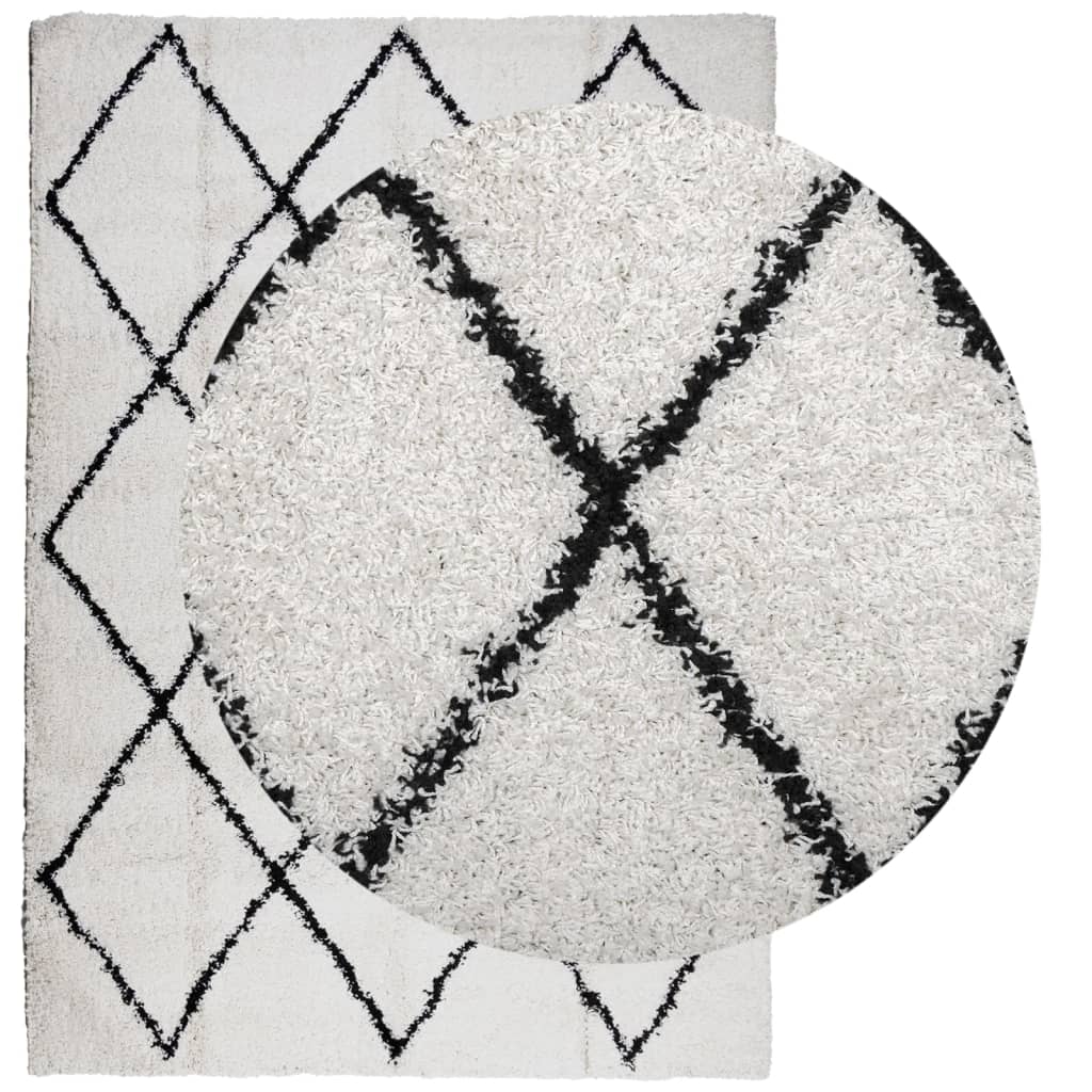 Vidaxl Rug Pamplona Shaggy Meget bunke 120x170 cm creme og sort