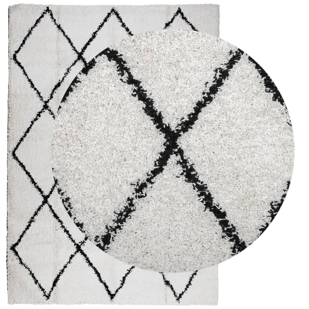 Vidaxl Rug Shaggy High Pile Modern 140x200 cm krem ​​og svart