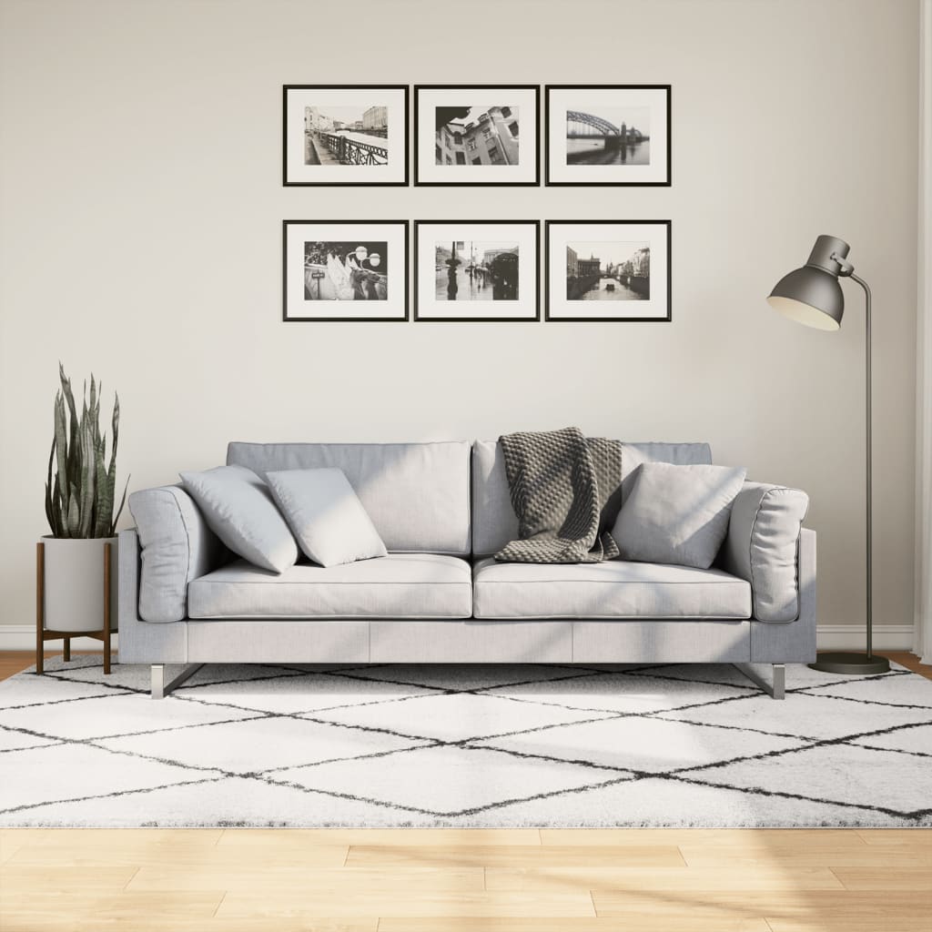 VidaXL tapis pamplona shaggy poils longs 160x230 cm crème et noir