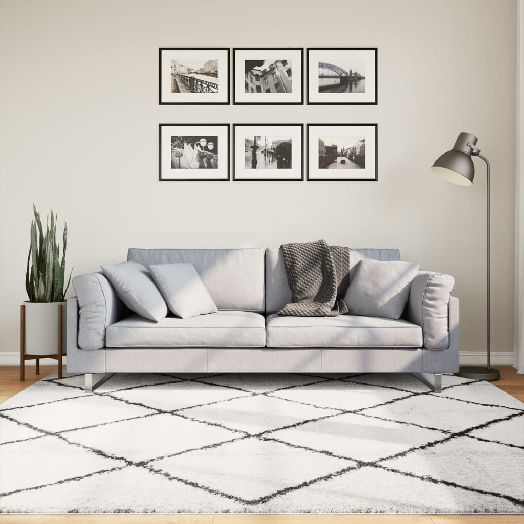 VidaXL tapis pamplona shaggy poils longs 200x200 cm crème et noir