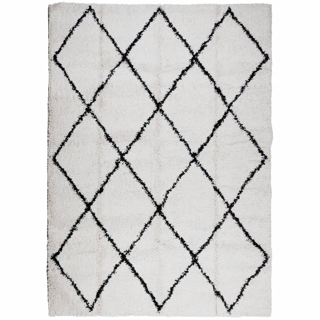 VidaXL tapis pamplona shaggy poils longs 240x340 cm crème et noir