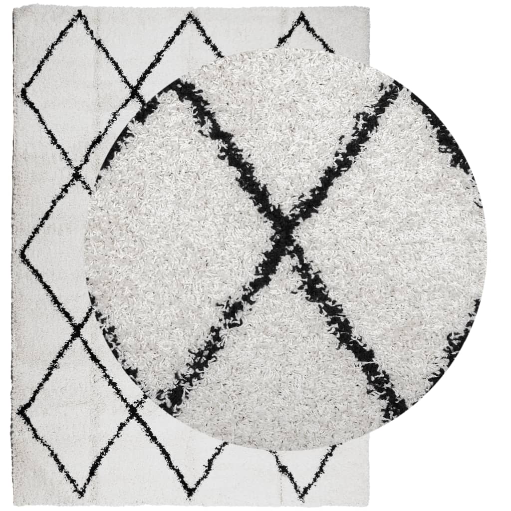 VidaXL tapis pamplona shaggy poils longs 240x340 cm crème et noir