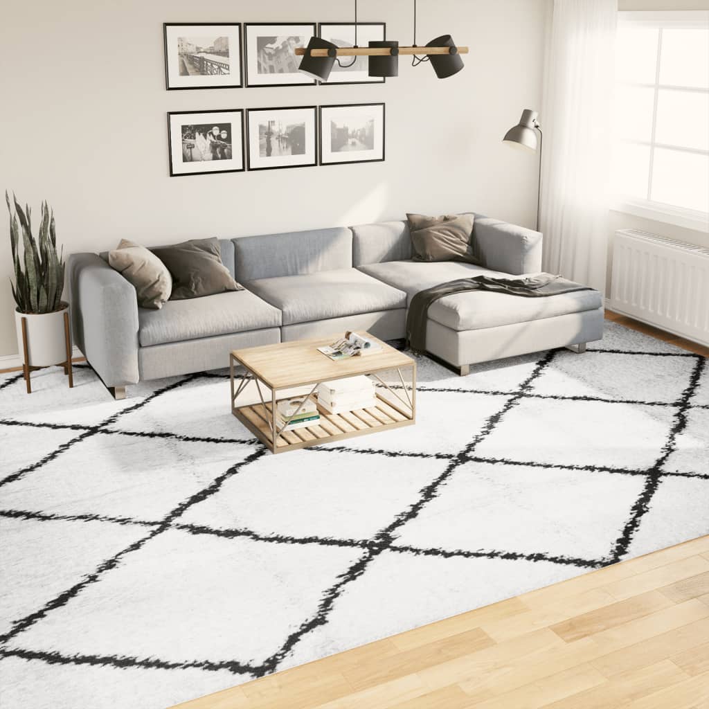 Vidaxl rug Paramploa Shamgy héich Pole 300x400 cm Crème a schwaarz