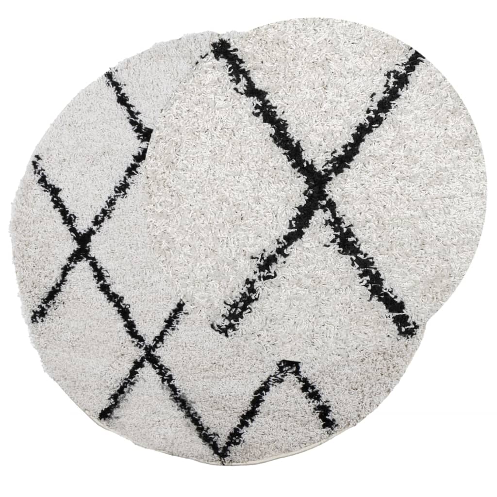 Vidaxl Rug Pamplona Shaggy Sterkt haug ø 80 cm krem ​​og svart