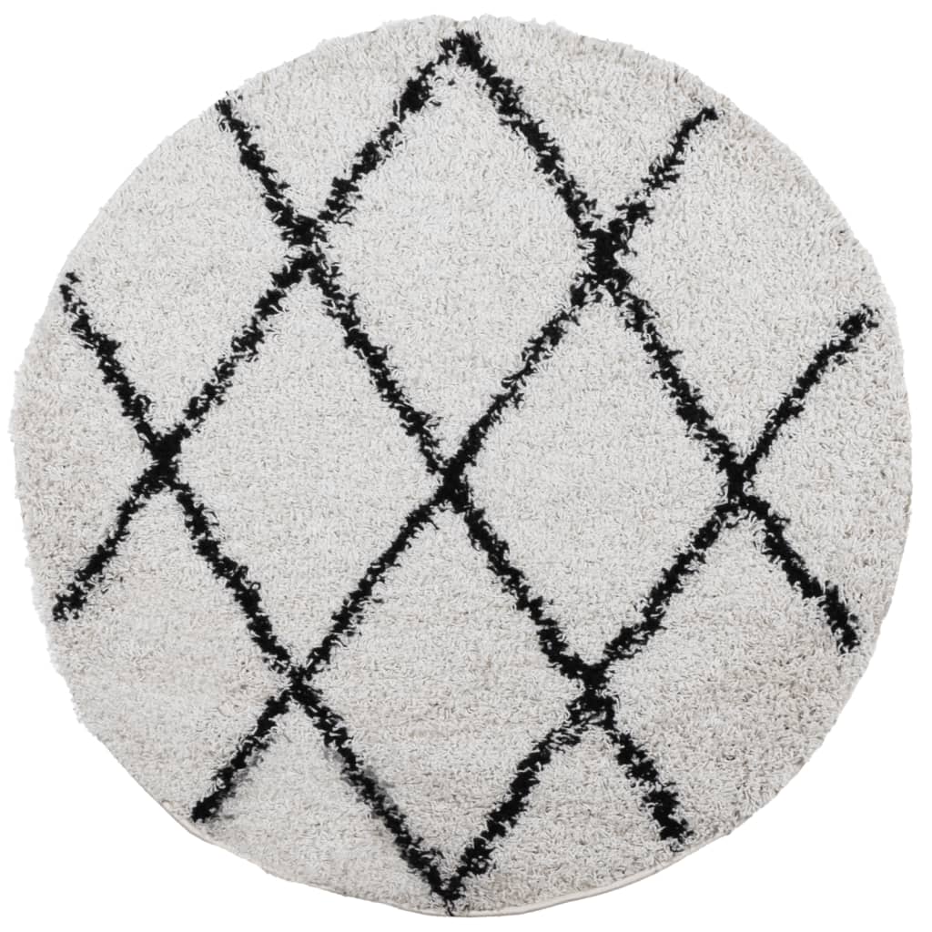 VidaXL tapis pamplona shaggy poils longs ø 120 cm crème et noir