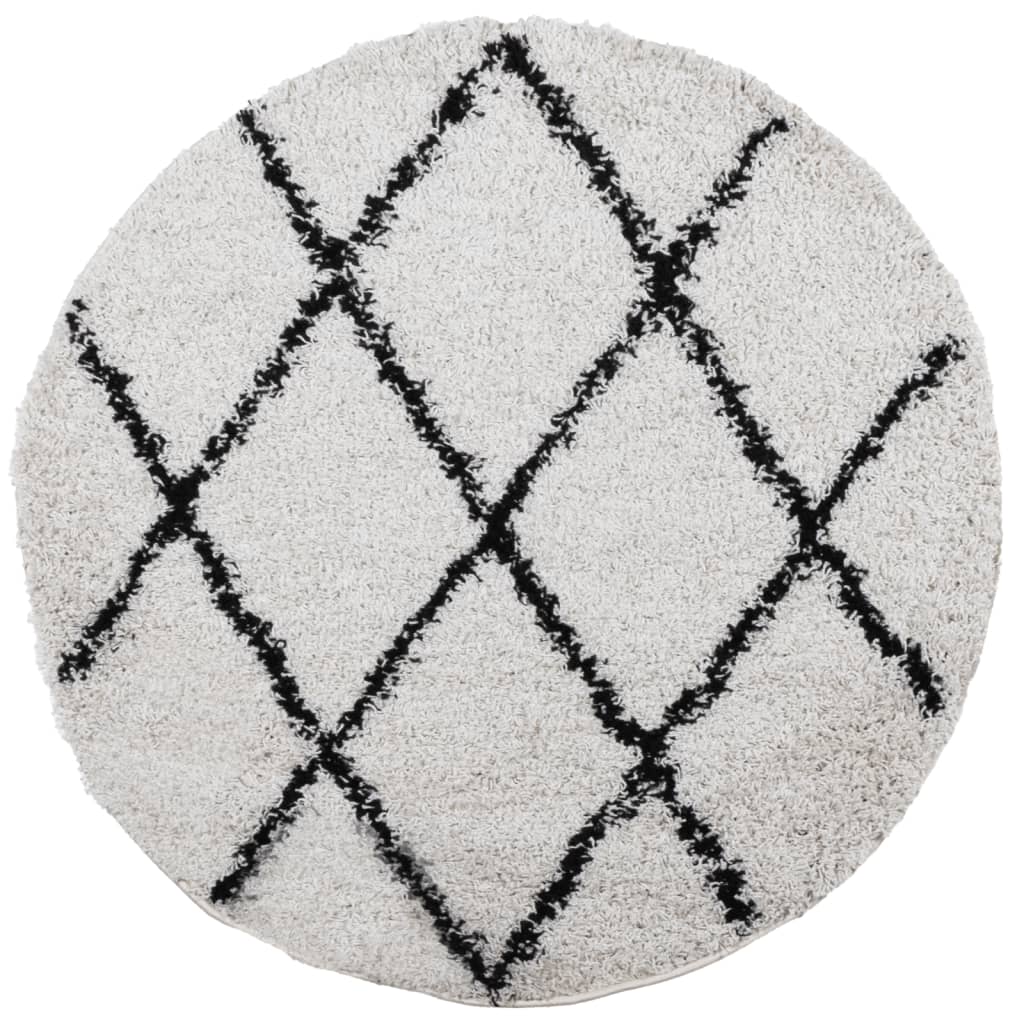 Vidaxl rug Shuggy héije Staang modern Ø 120 cm Cremfaarf a schwaarz