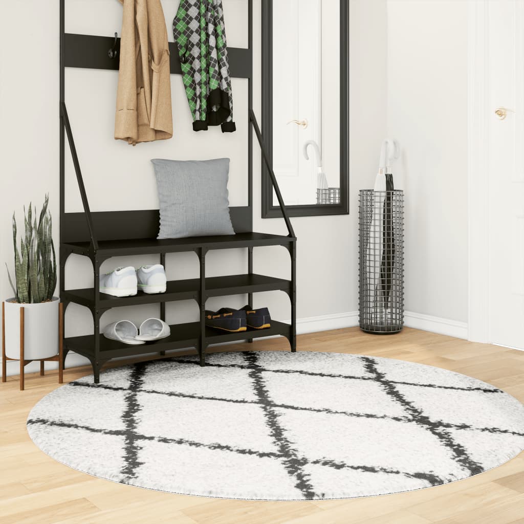 VidaXL tapis pamplona shaggy poils longs ø 160 cm crème et noir