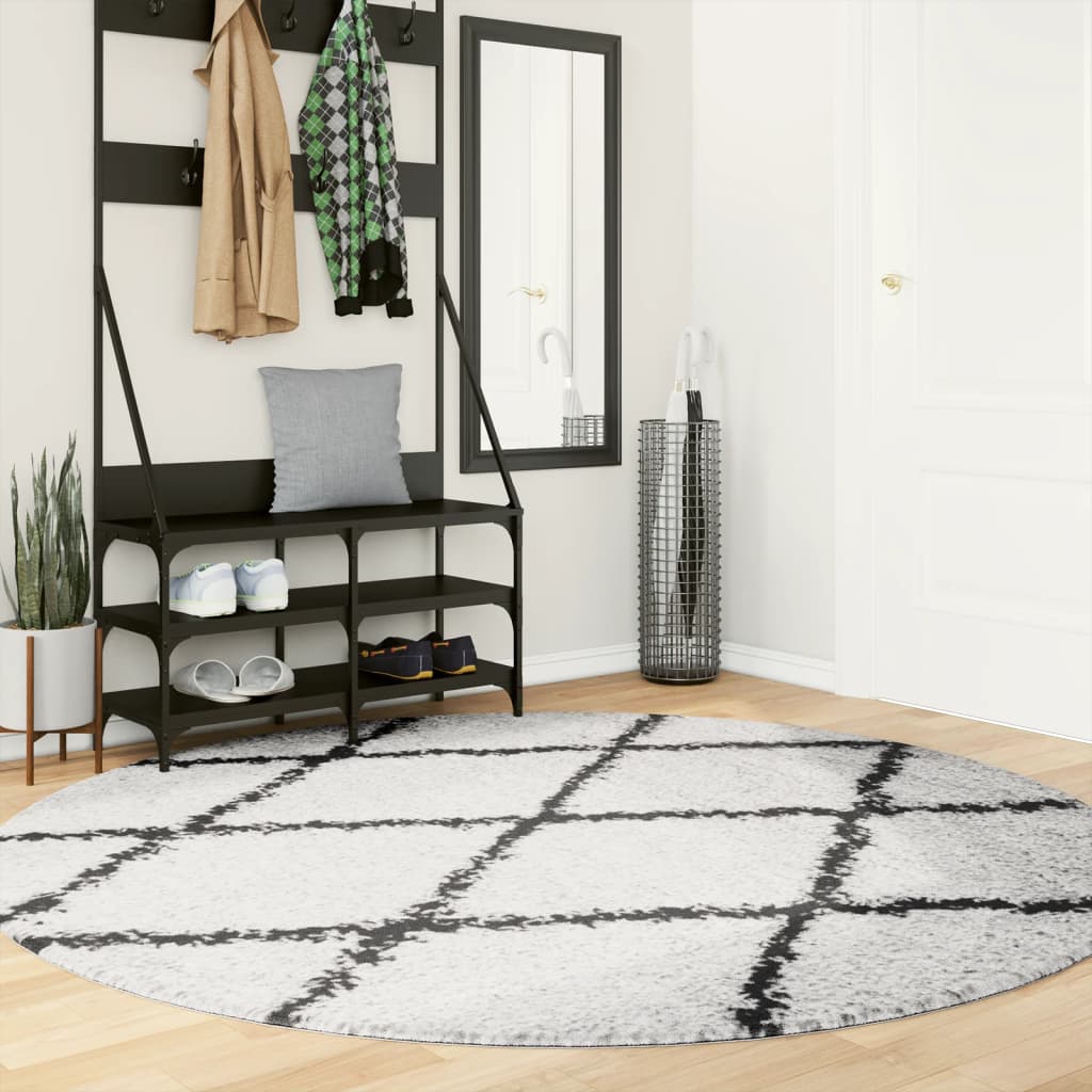 VidaXL tapis pamplona shaggy poils longs ø 200 cm crème et noir