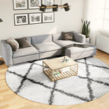 Vidaxl Rug Pamplona Shamgy héich pile Ø 280 cm Crème a schwaarz