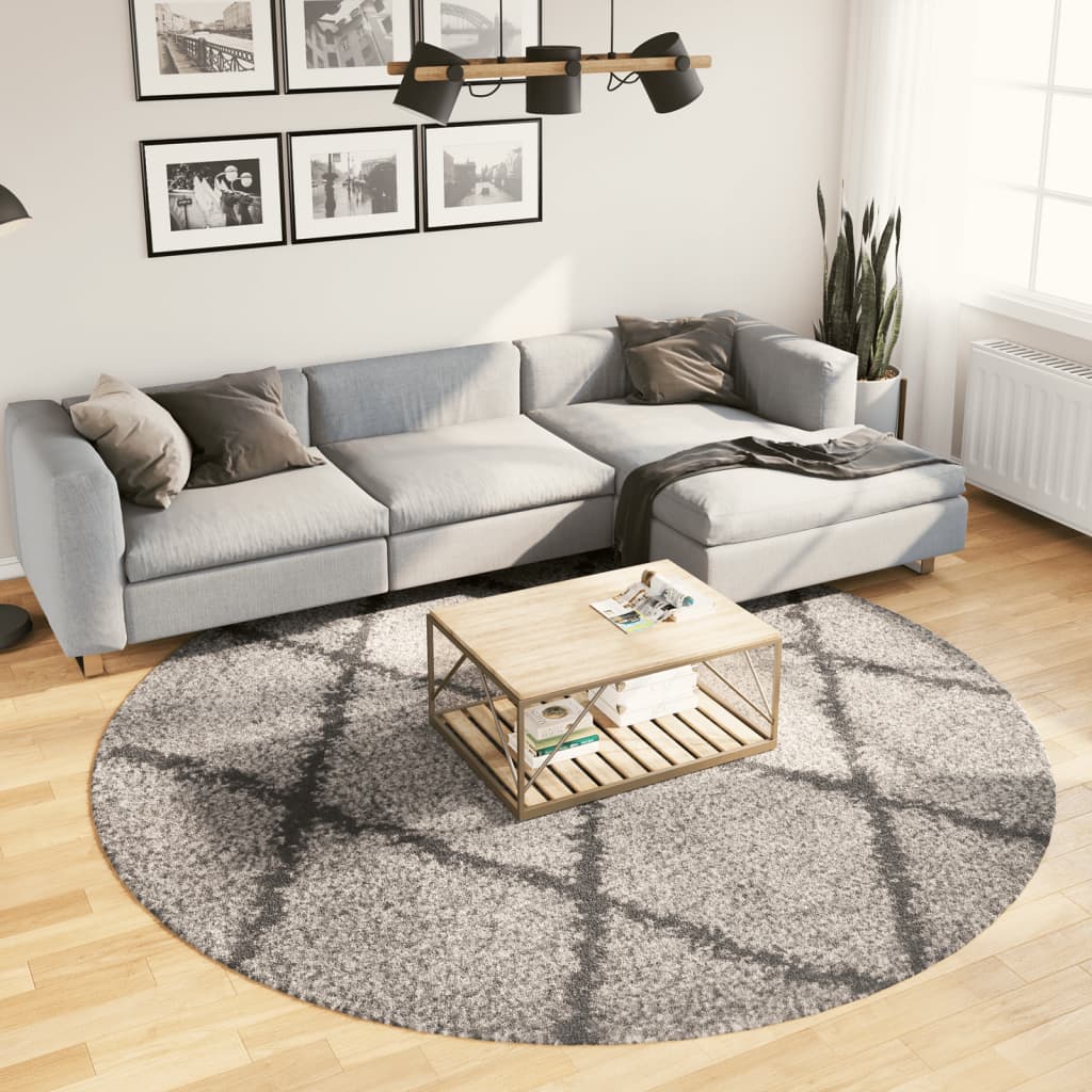 Vidaxl Rug Pamplona Shaggy Sterkt haug Ø 240 cm Beige Anthracite