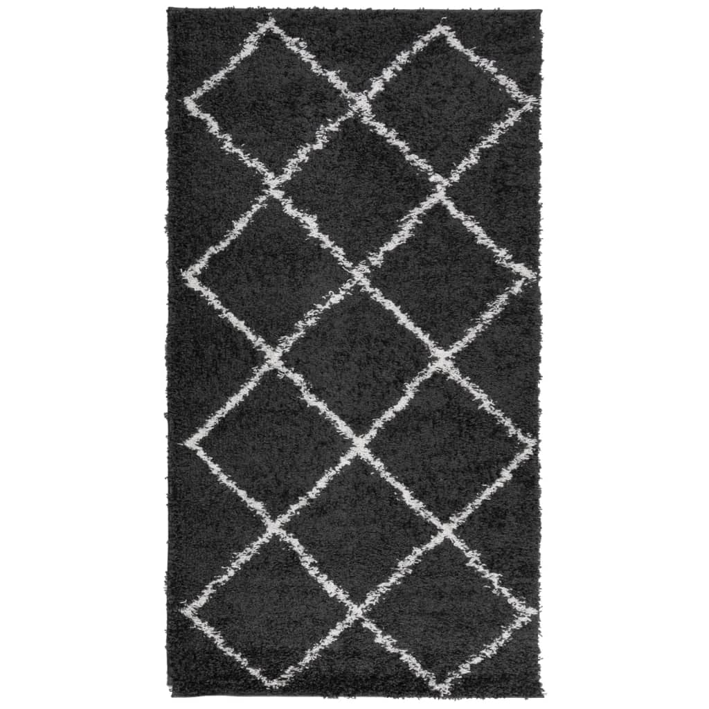 Vidaxl Rug Pamplona Shamgy héich Pole 60x110 cm Crème a Schwaarz